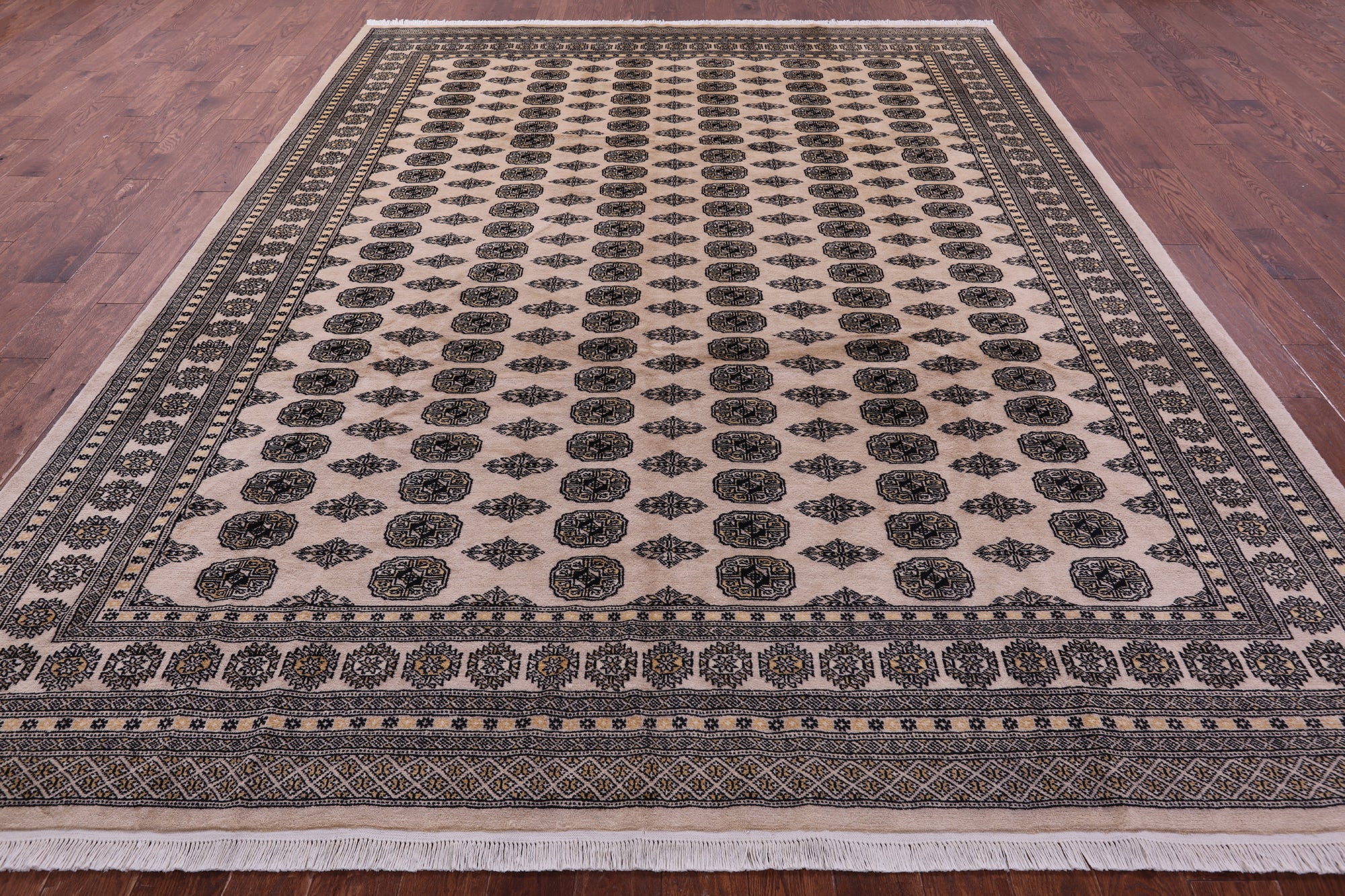 Ivory Bokhara Handmade Wool Rug - 9' 2" X 12' 0"
