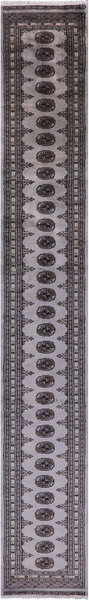 Grey Bokhara Handmade Wool Runner Rug - 2' 1" X 14' 0"