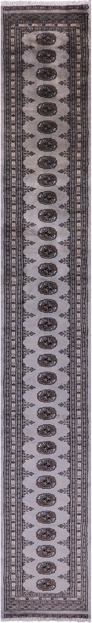 Grey Bokhara Handmade Wool Runner Rug - 2' 1" X 14' 0"