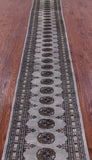Grey Bokhara Handmade Wool Runner Rug - 2' 1" X 14' 0"