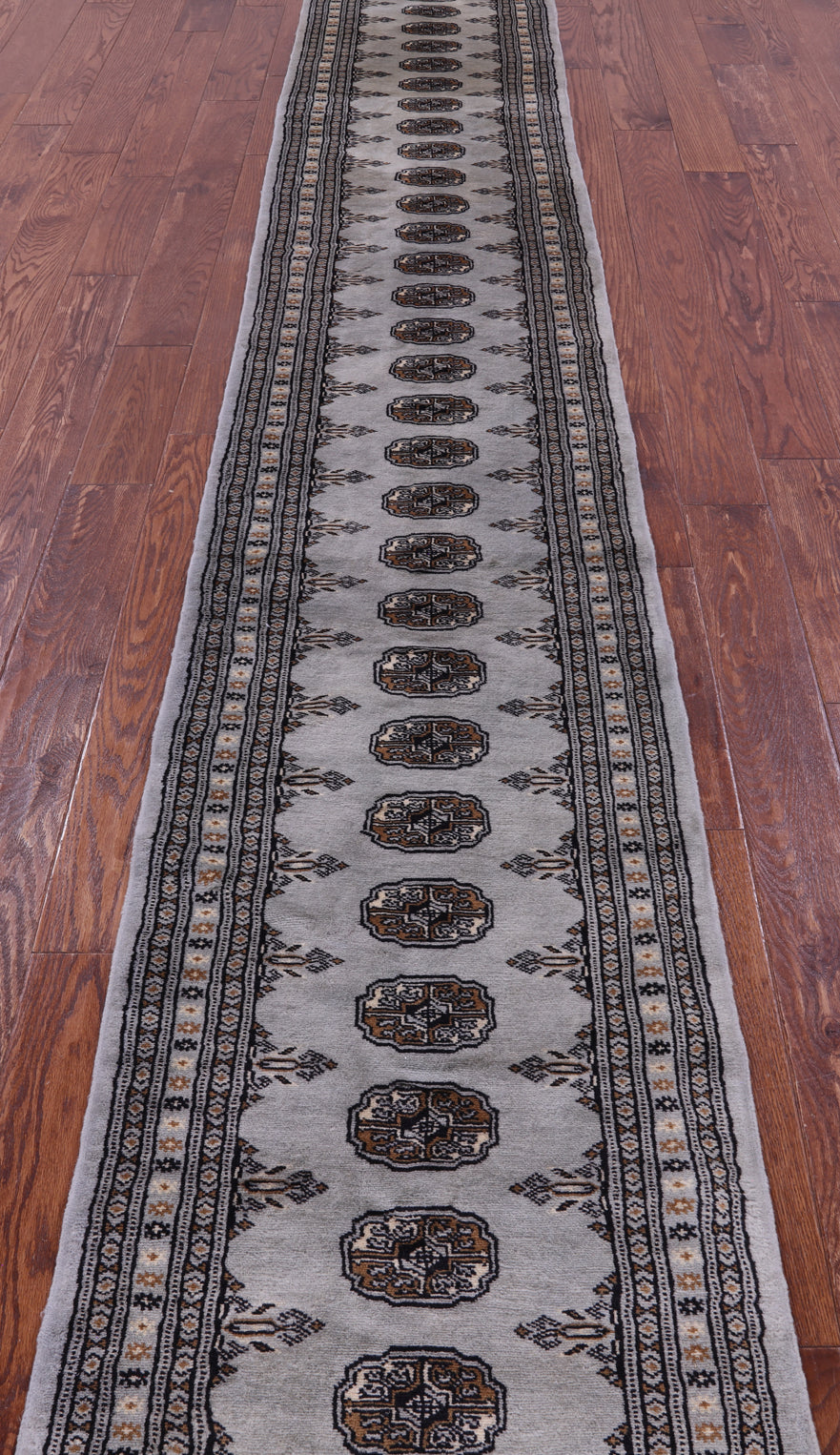 Grey Bokhara Handmade Wool Runner Rug - 2' 1" X 14' 0"