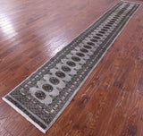 Grey Bokhara Handmade Wool Runner Rug - 2' 1" X 14' 0"