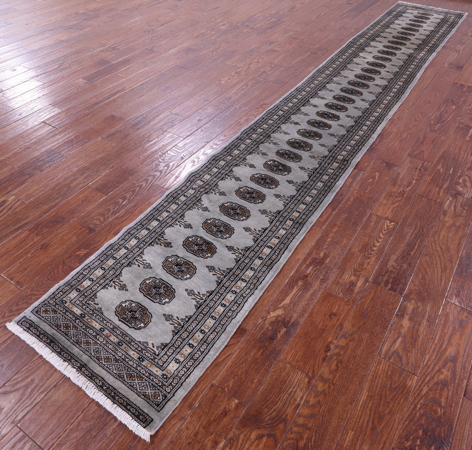 Grey Bokhara Handmade Wool Runner Rug - 2' 1" X 14' 0"