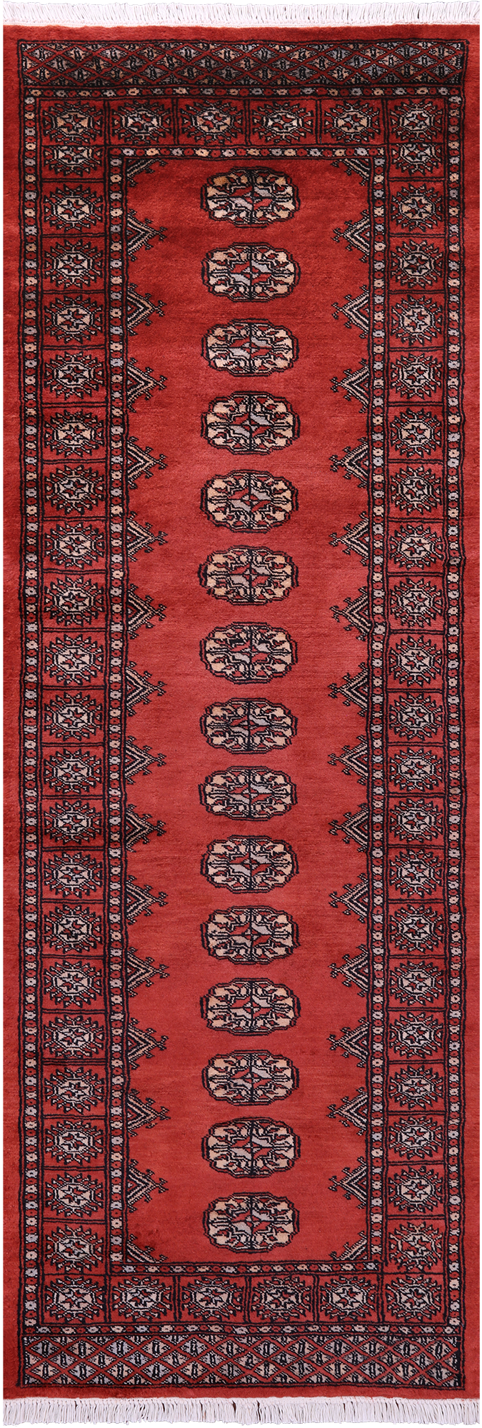 Rust Bokhara Hand-Knotted Wool Runner Rug - 2' 7" X 7' 6"