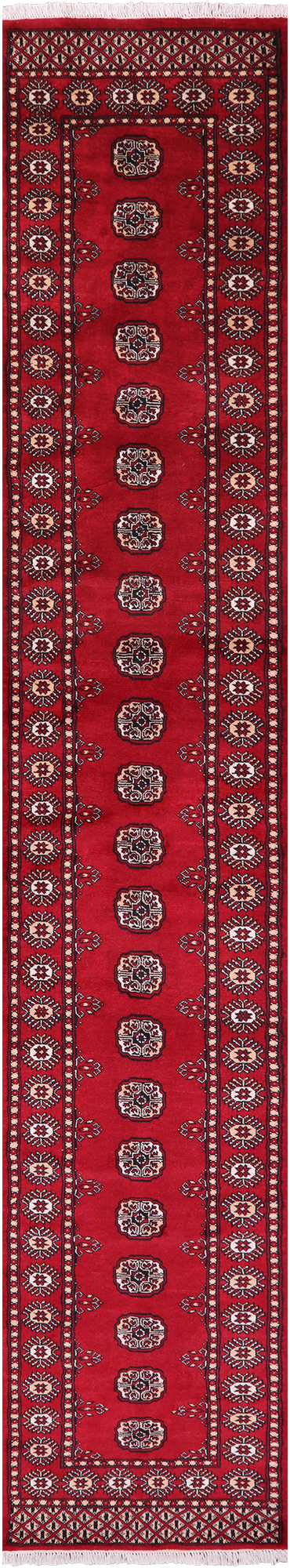 Red Bokhara Handmade Wool Runner Rug - 2' 5" X 13' 3"