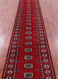 Red Bokhara Handmade Wool Runner Rug - 2' 5" X 13' 3"