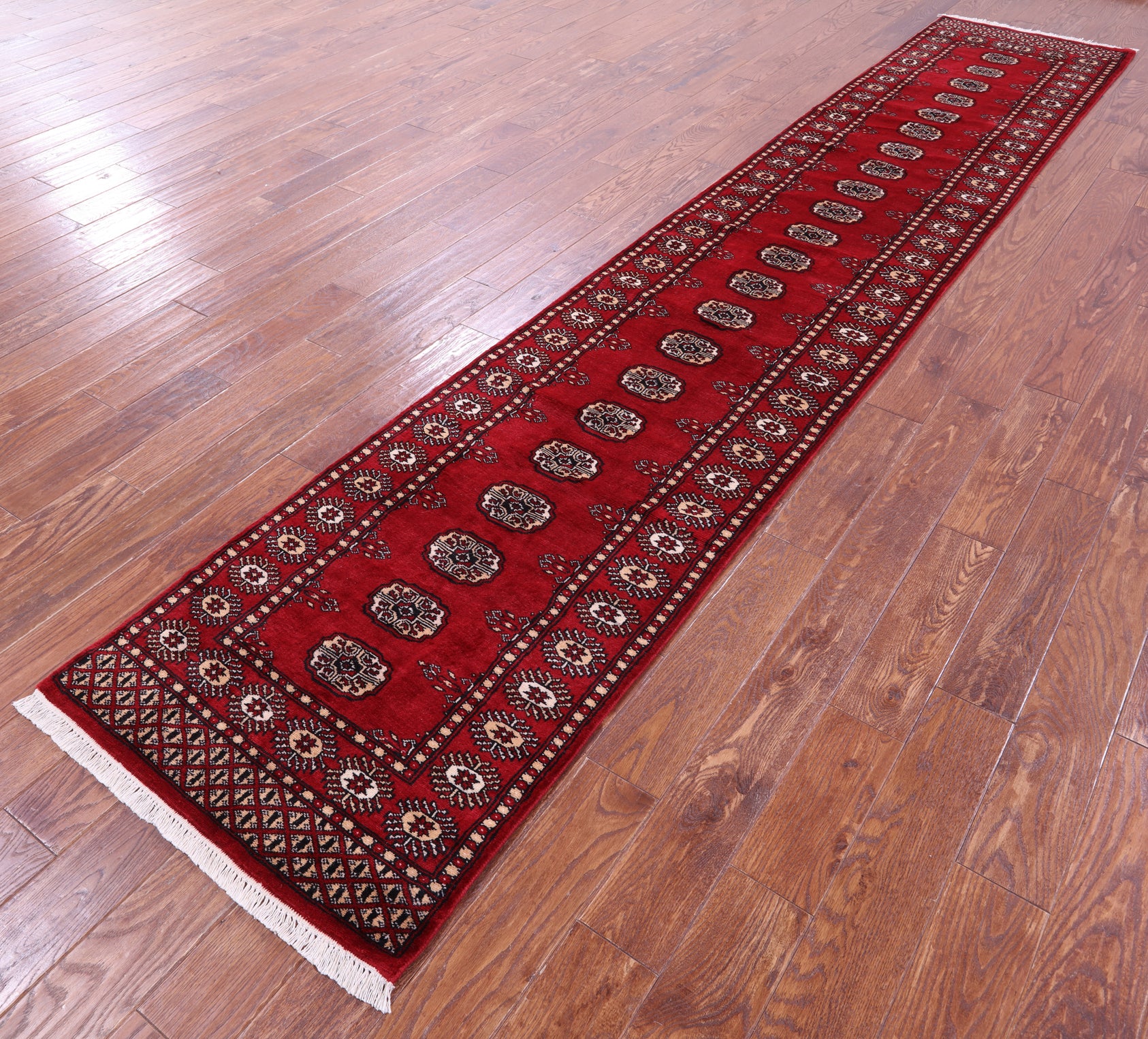 Red Bokhara Handmade Wool Runner Rug - 2' 5" X 13' 3"