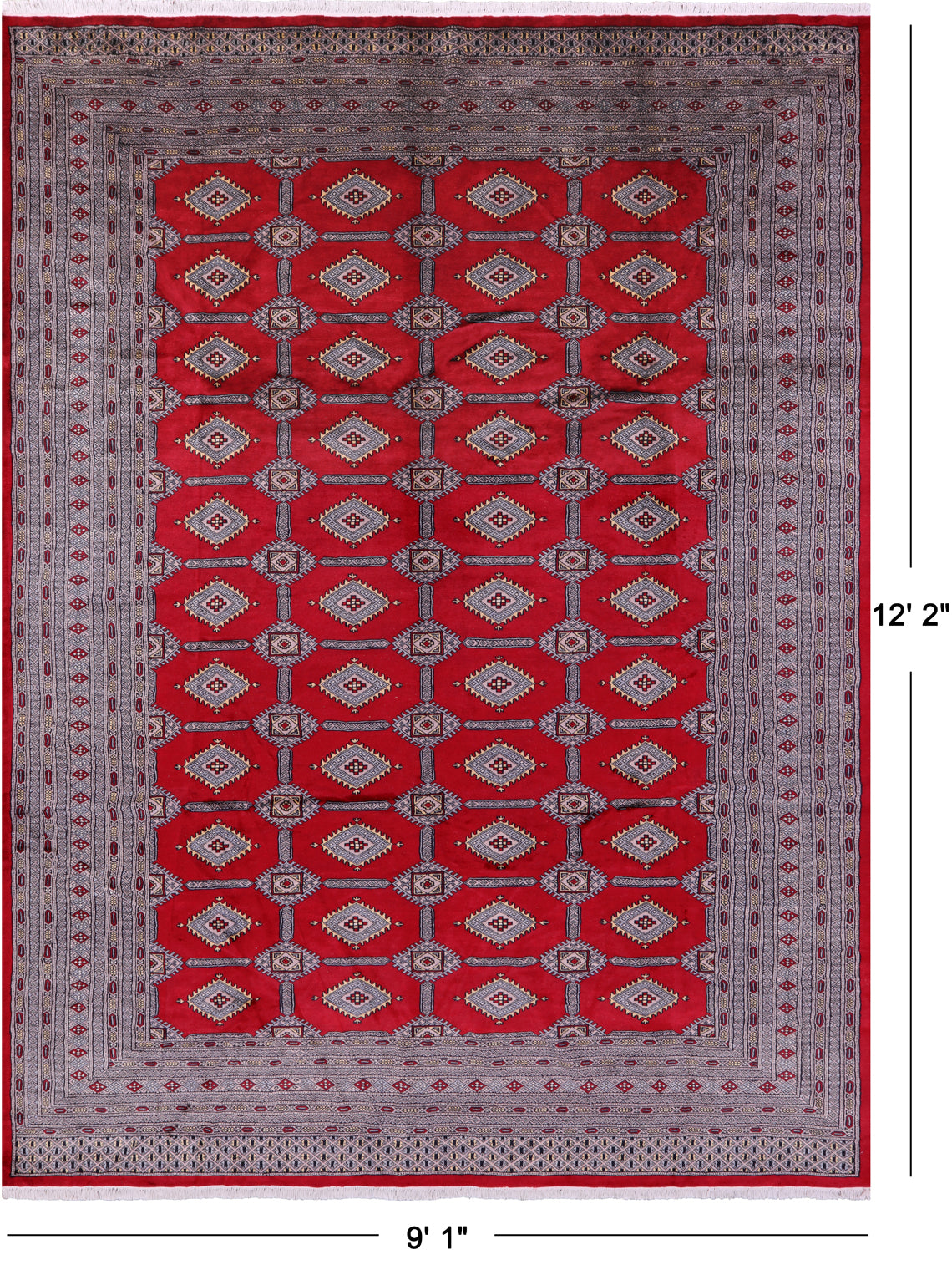 Red Bokhara Hand-Knotted Wool Rug - 9' 1" X 12' 2"