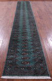 Green Bokhara Hand-Knotted Wool Runner Rug - 2' 6" X 16' 2"
