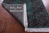 Green Bokhara Hand-Knotted Wool Runner Rug - 2' 6" X 16' 2"