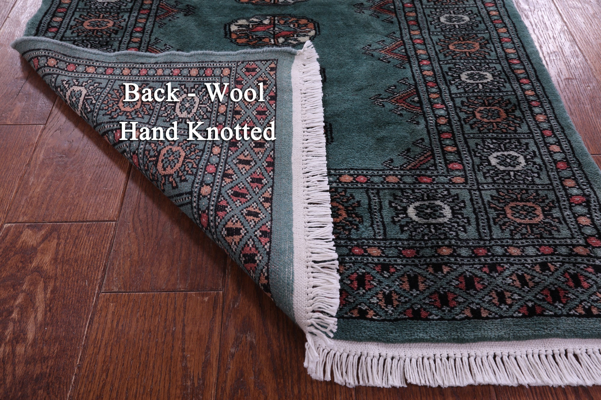 Green Bokhara Hand-Knotted Wool Runner Rug - 2' 6" X 16' 2"