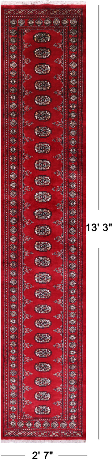 Red Bokhara Handmade Wool Runner Rug - 2' 7" X 13' 3"