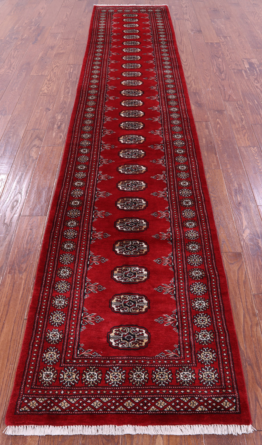 Red Bokhara Handmade Wool Runner Rug - 2' 7" X 13' 3"