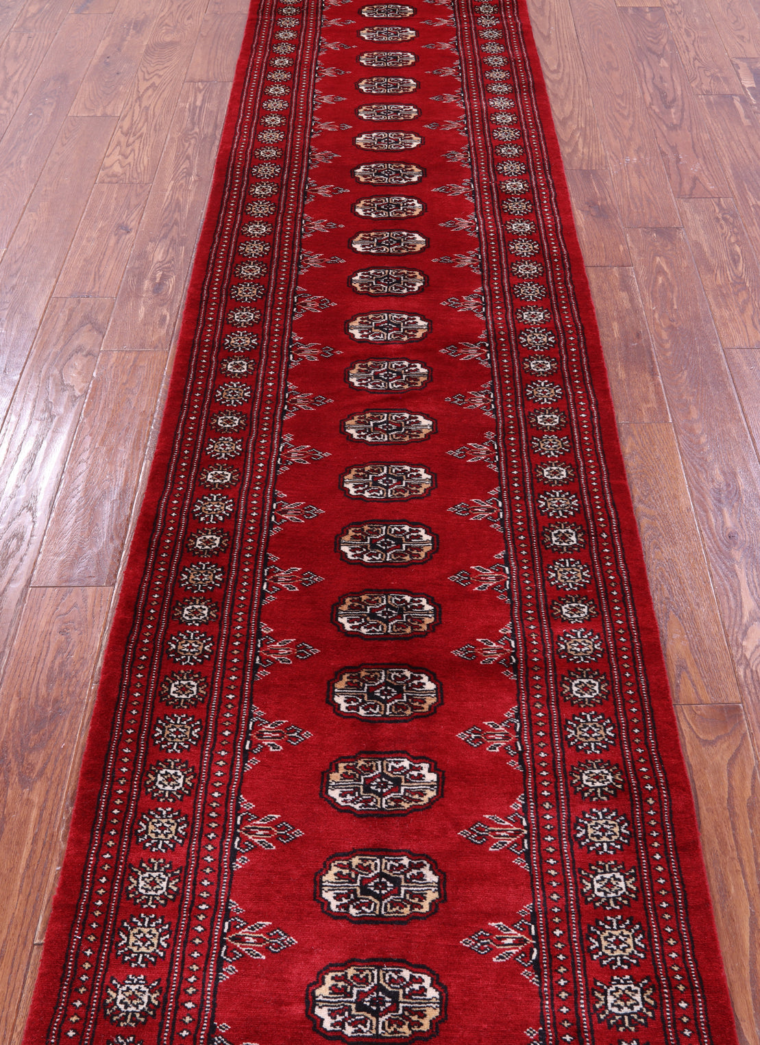 Red Bokhara Handmade Wool Runner Rug - 2' 7" X 13' 3"