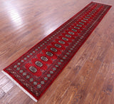 Red Bokhara Handmade Wool Runner Rug - 2' 7" X 13' 3"