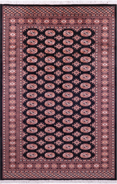 Black Bokhara Hand-Knotted Wool Rug - 5' 2" X 8' 0"