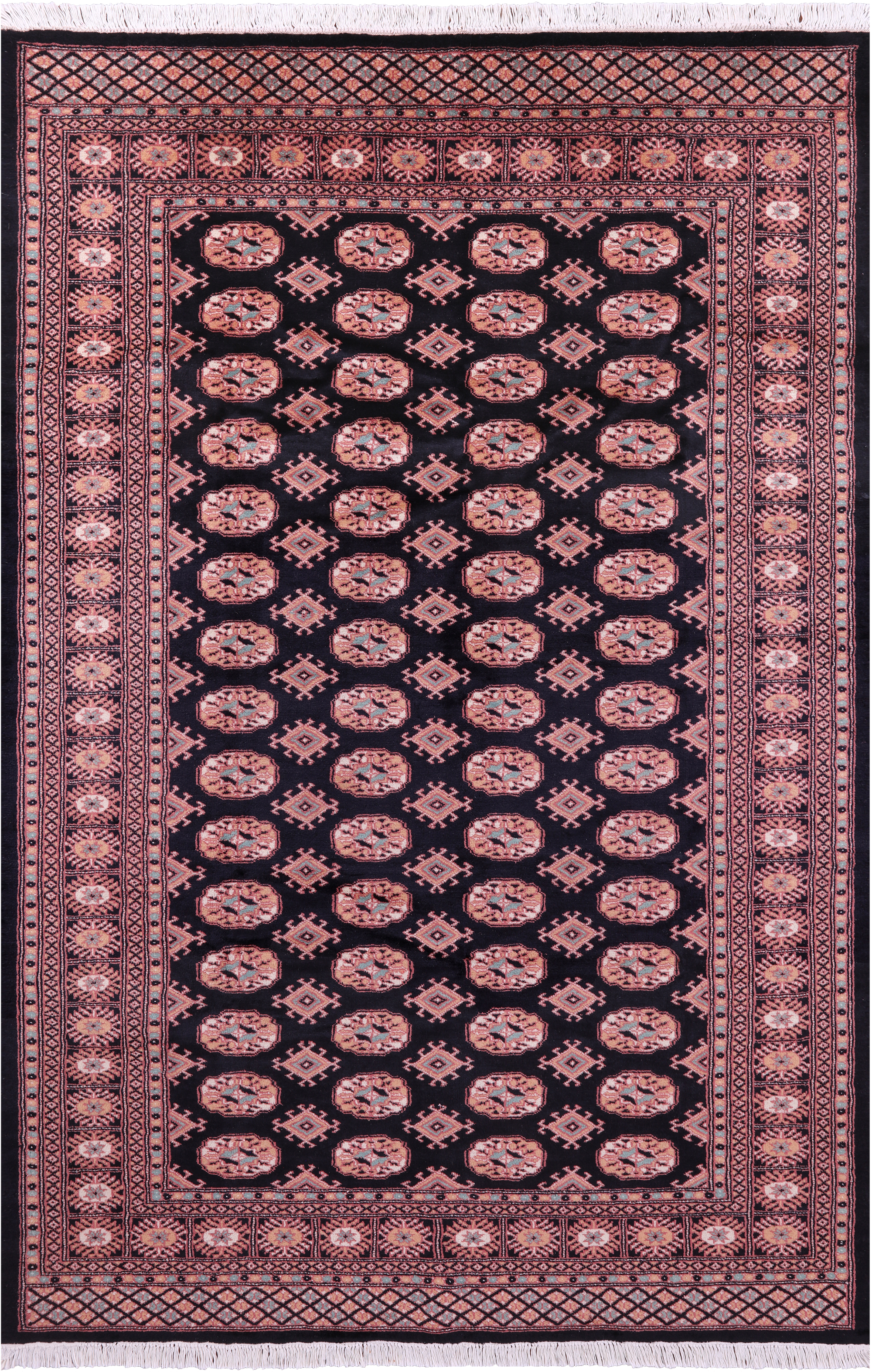 Black Bokhara Hand-Knotted Wool Rug - 5' 2" X 8' 0"