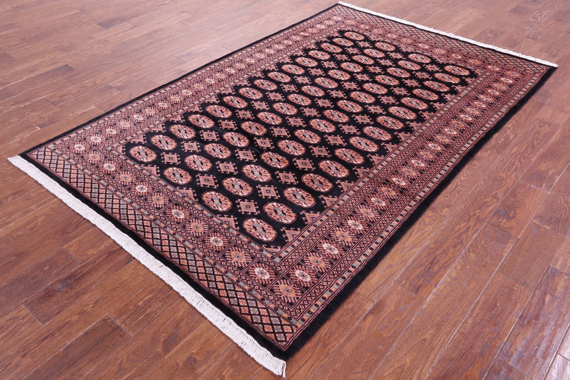 Black Bokhara Hand-Knotted Wool Rug - 5' 2" X 8' 0"