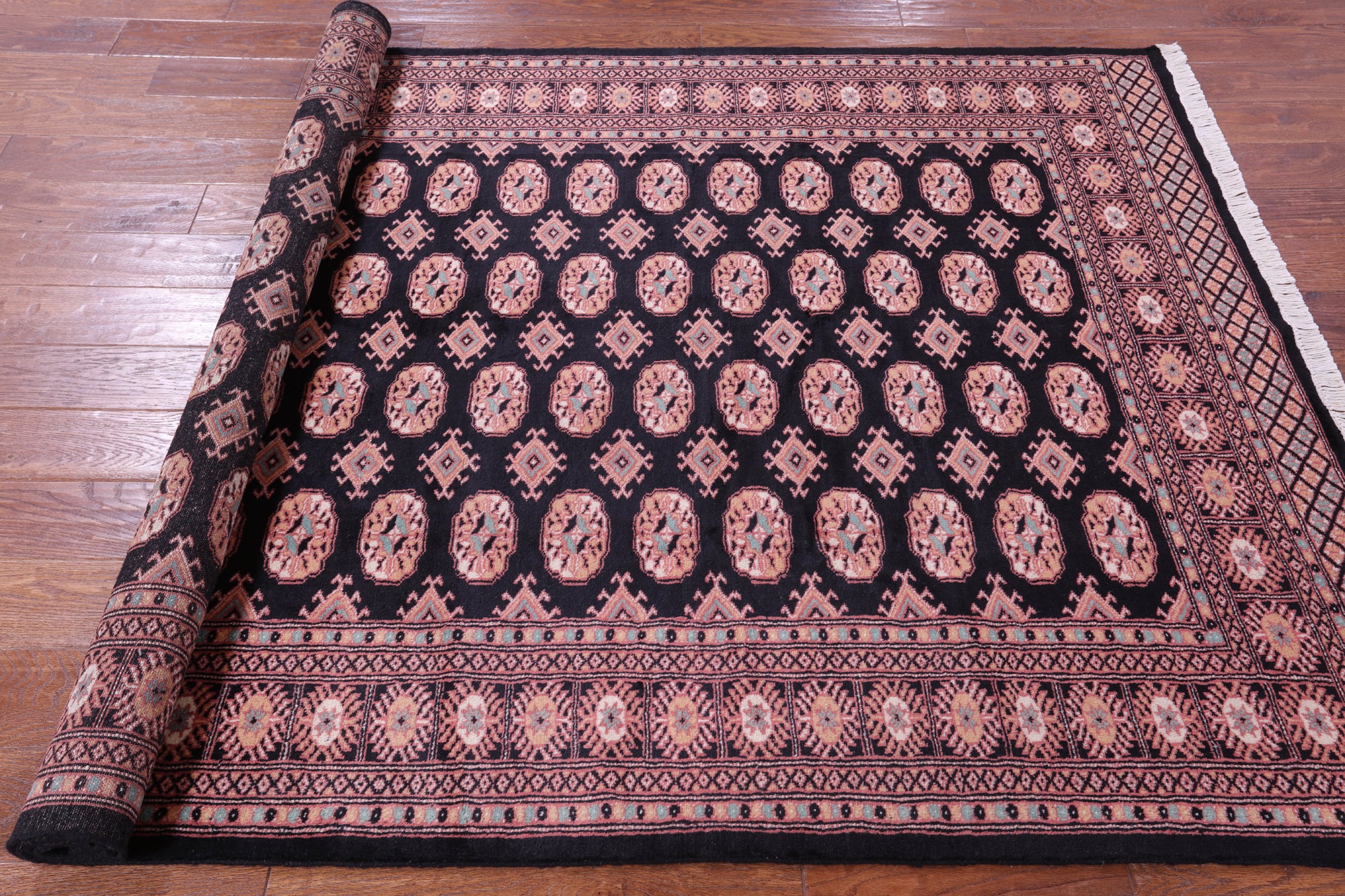 Black Bokhara Hand-Knotted Wool Rug - 5' 2" X 8' 0"