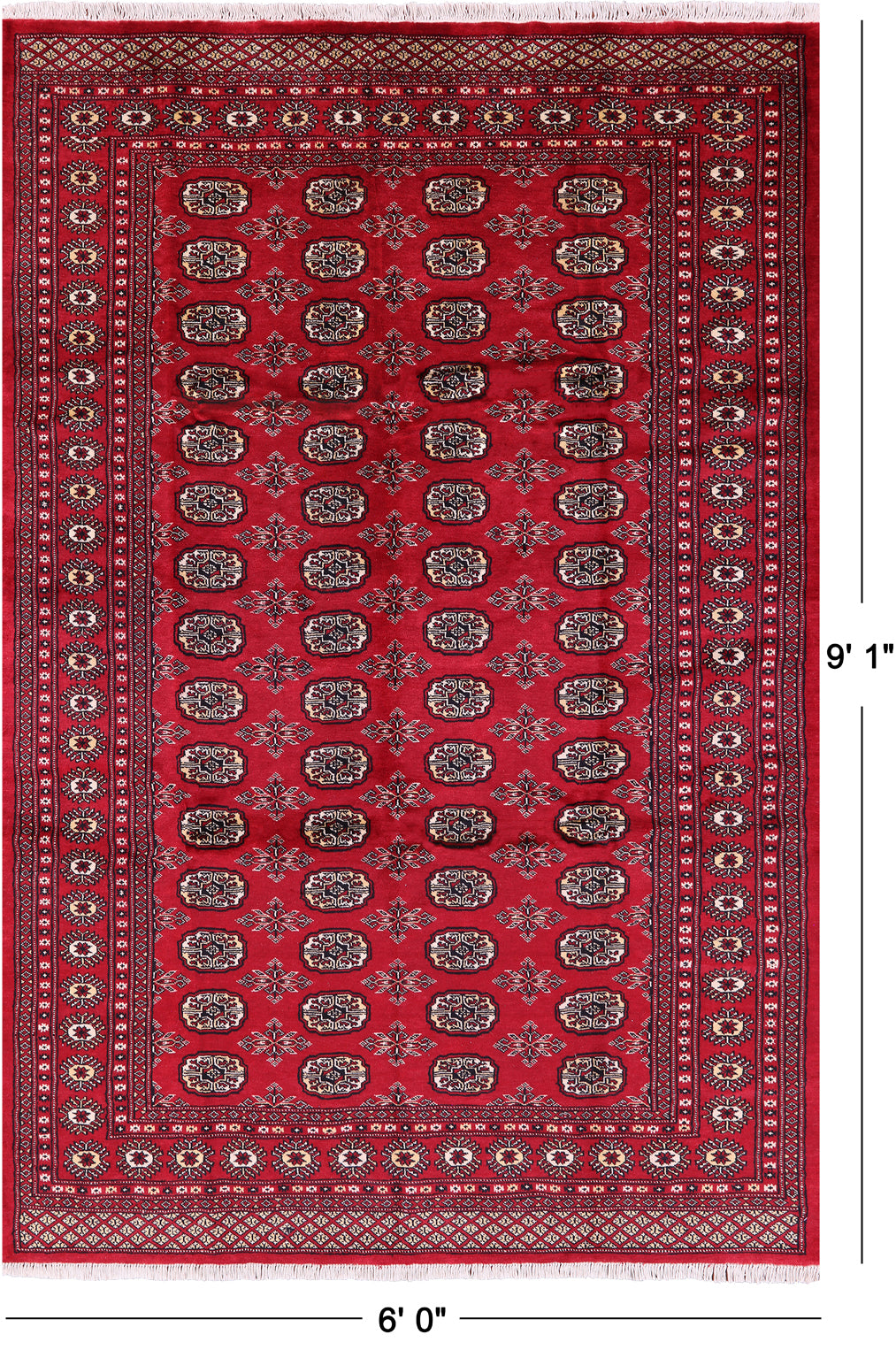 Red Bokhara Hand-Knotted Wool Rug - 6' 0" X 9' 1"