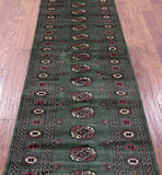 Green Bokhara Hand-Knotted Wool Runner Rug - 2' 6" X 8' 6"