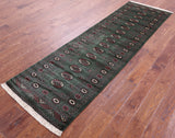 Green Bokhara Hand-Knotted Wool Runner Rug - 2' 6" X 8' 6"