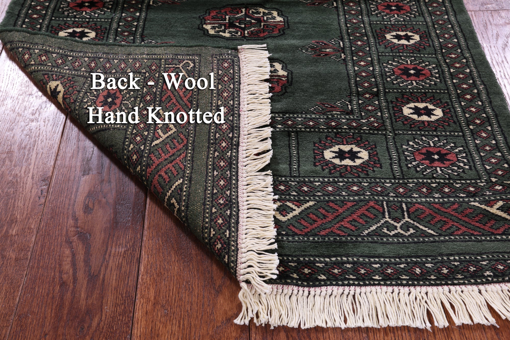 Green Bokhara Hand-Knotted Wool Runner Rug - 2' 6" X 8' 6"