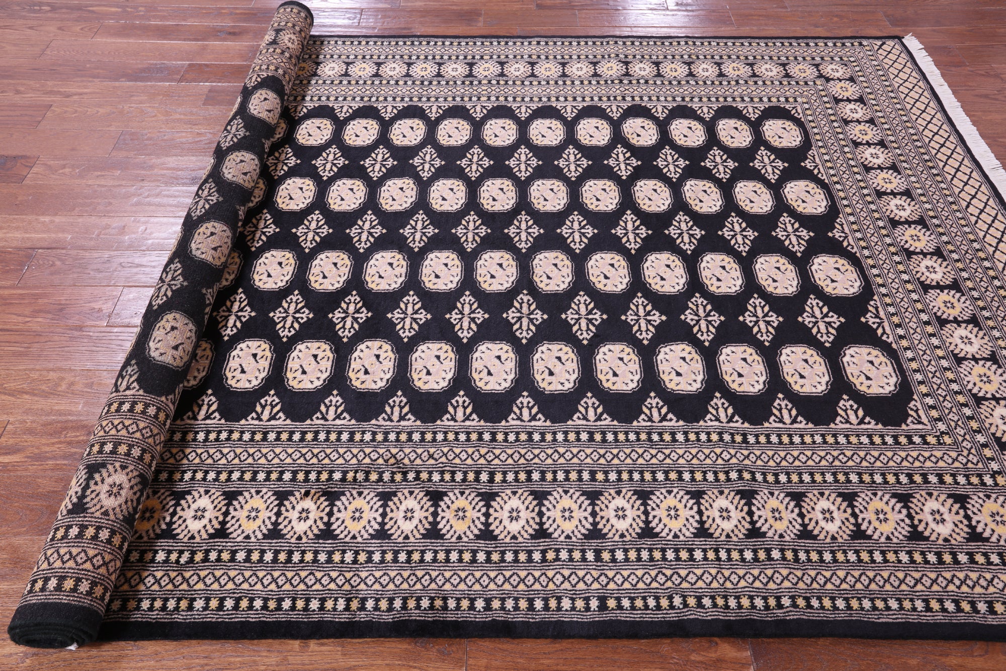Black Bokhara Hand-Knotted Wool Rug - 6' 8" X 10' 2"