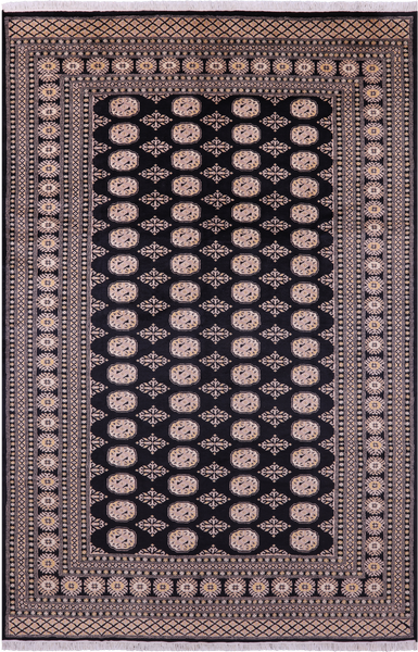 Black Bokhara Hand-Knotted Wool Rug - 6' 8" X 10' 2"