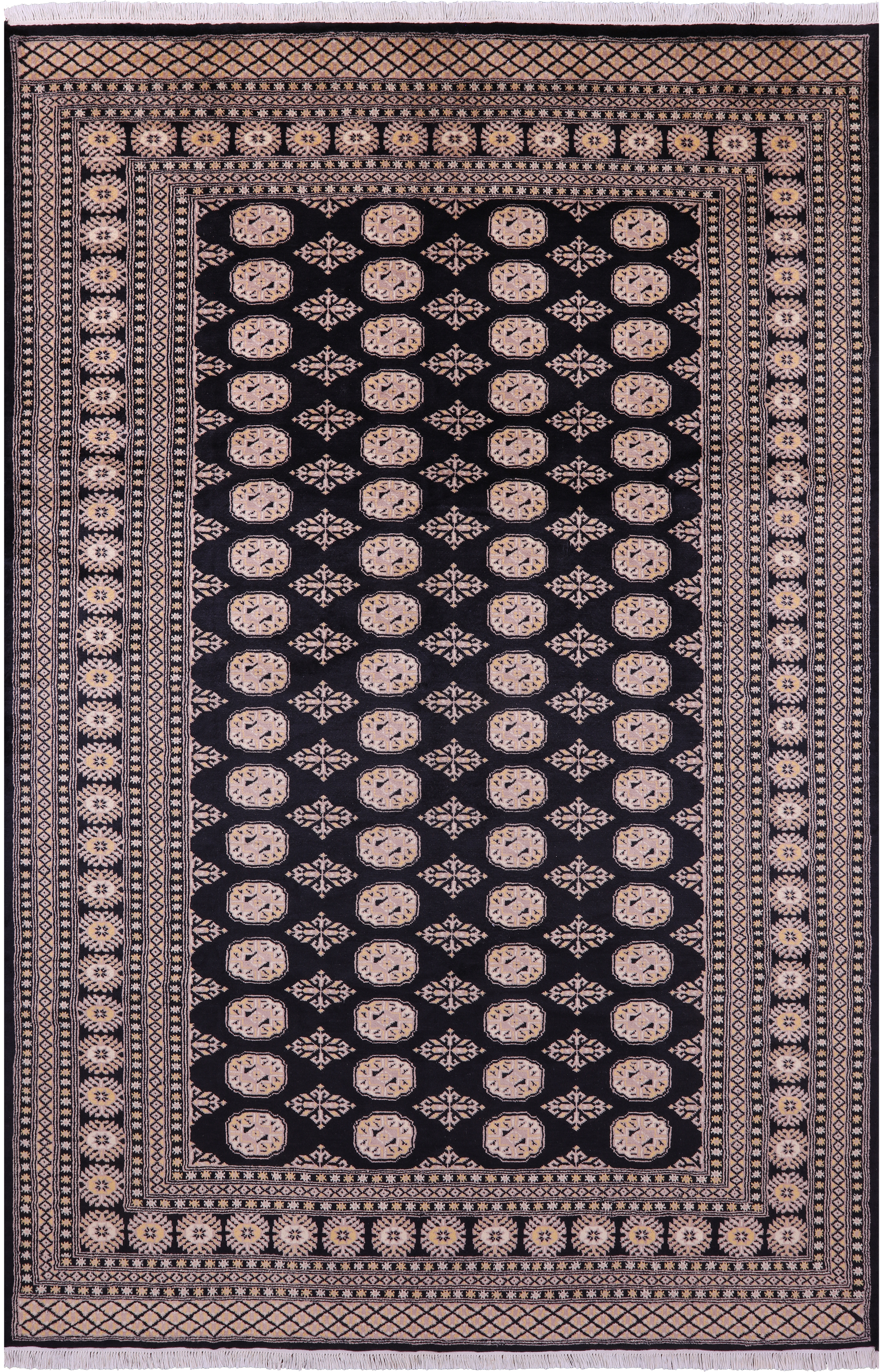 Black Bokhara Hand-Knotted Wool Rug - 6' 8" X 10' 2"