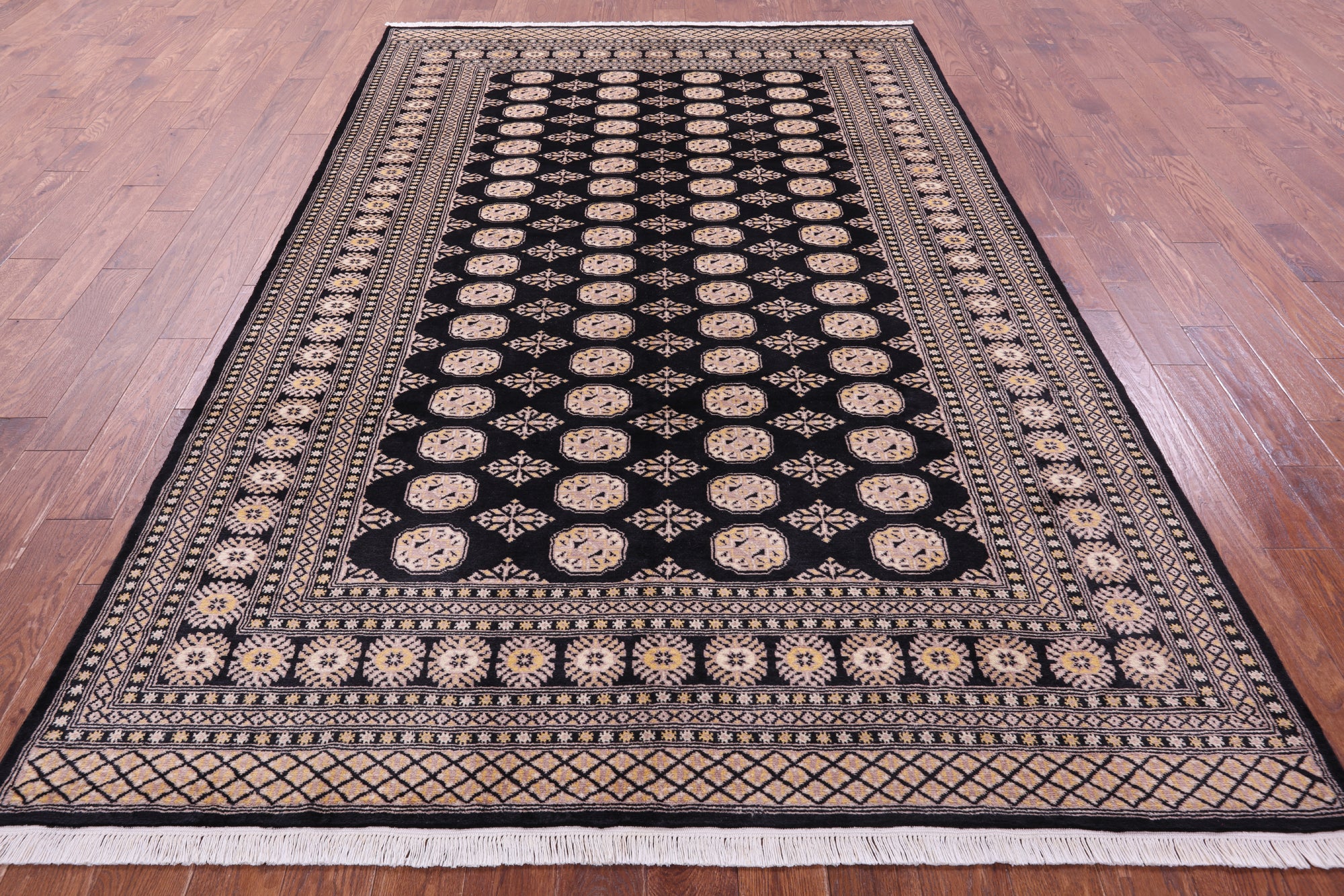 Black Bokhara Hand-Knotted Wool Rug - 6' 8" X 10' 2"