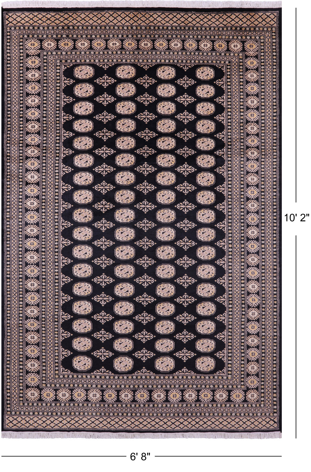 Black Bokhara Hand-Knotted Wool Rug - 6' 8" X 10' 2"