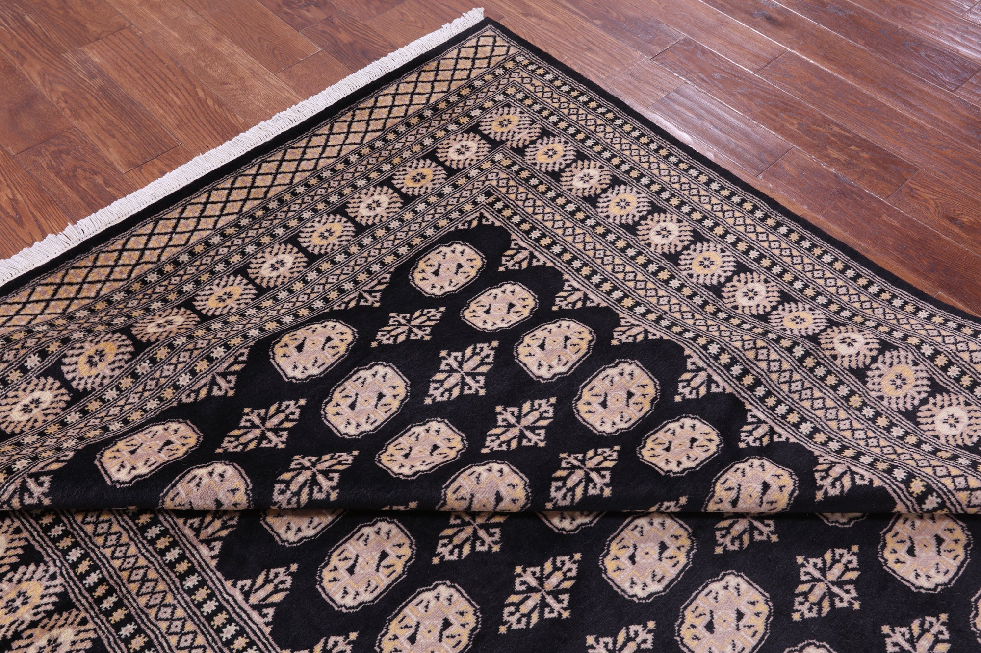 Black Bokhara Hand-Knotted Wool Rug - 6' 8" X 10' 2"