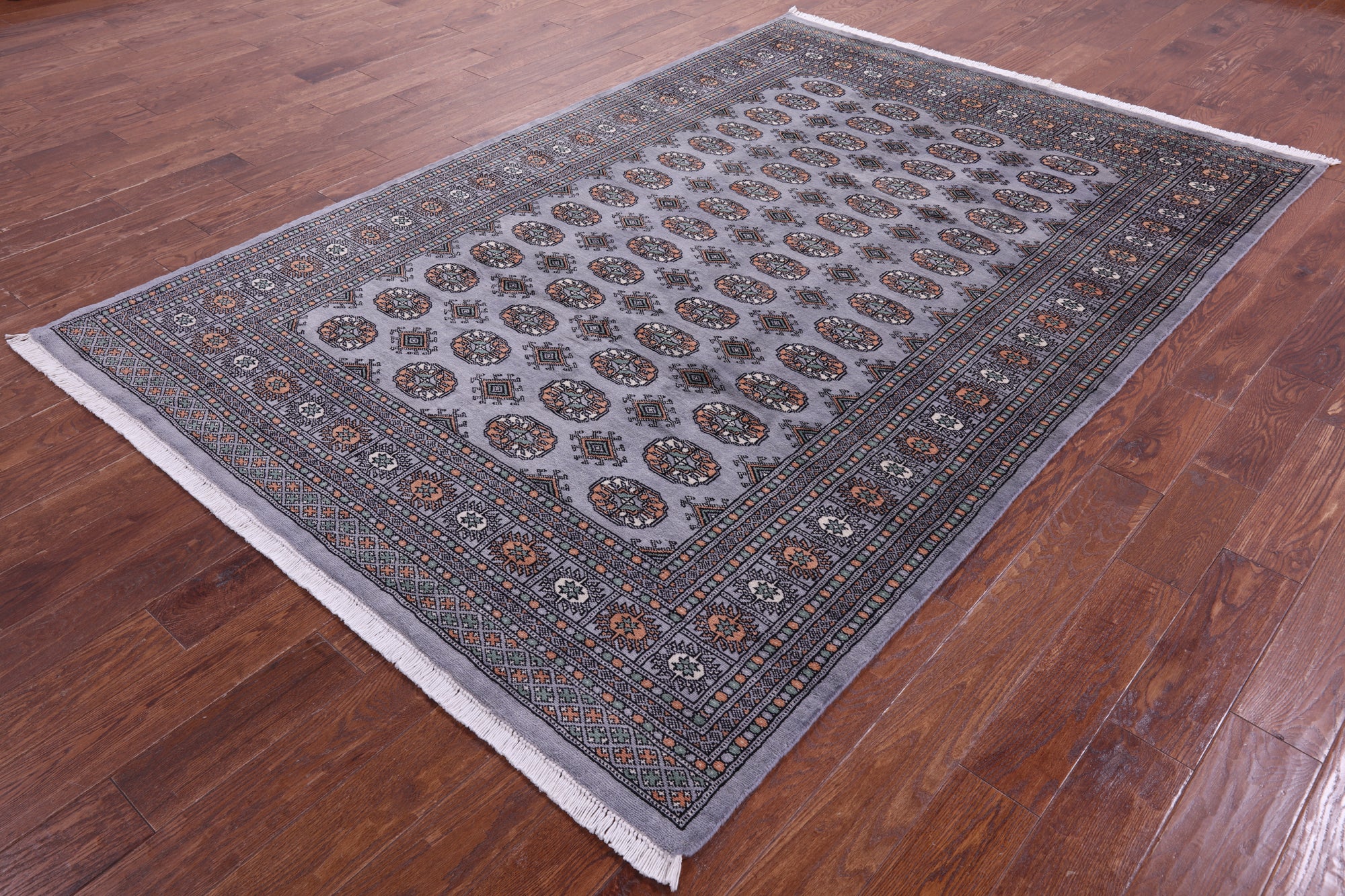 Grey Bokhara Hand-Knotted Wool Rug - 6' 1" X 9' 0"