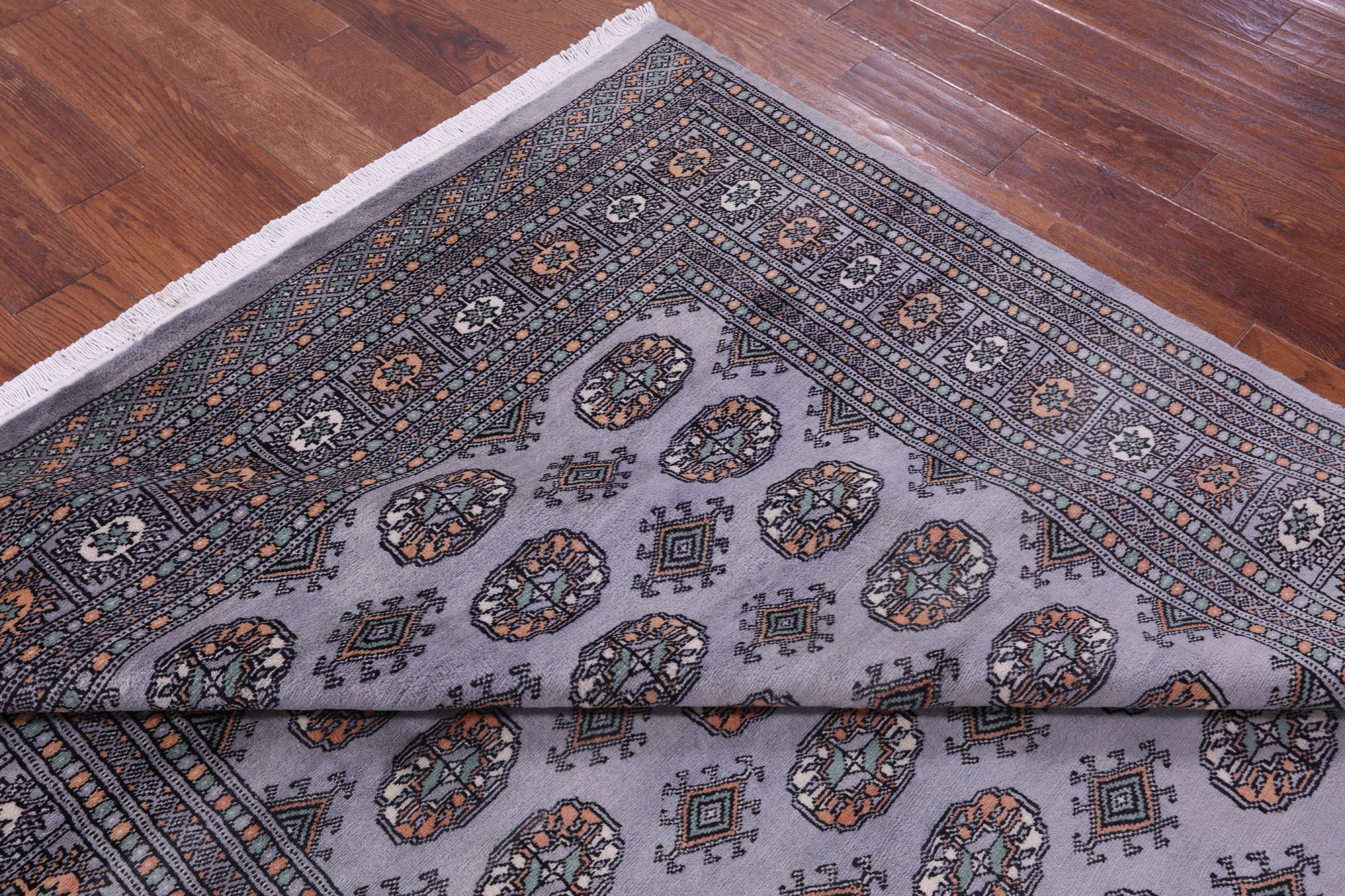 Grey Bokhara Hand-Knotted Wool Rug - 6' 1" X 9' 0"