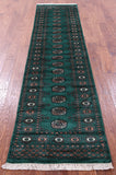 Green Bokhara Hand-Knotted Wool Runner Rug - 2' 6" X 9' 8"