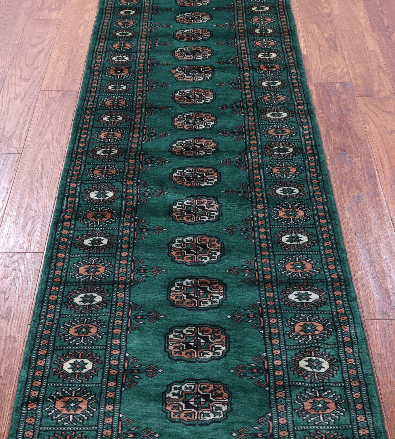 Green Bokhara Hand-Knotted Wool Runner Rug - 2' 6" X 9' 8"