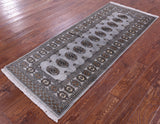 Grey Bokhara Hand-Knotted Wool Runner Rug - 2' 7" X 6' 7"
