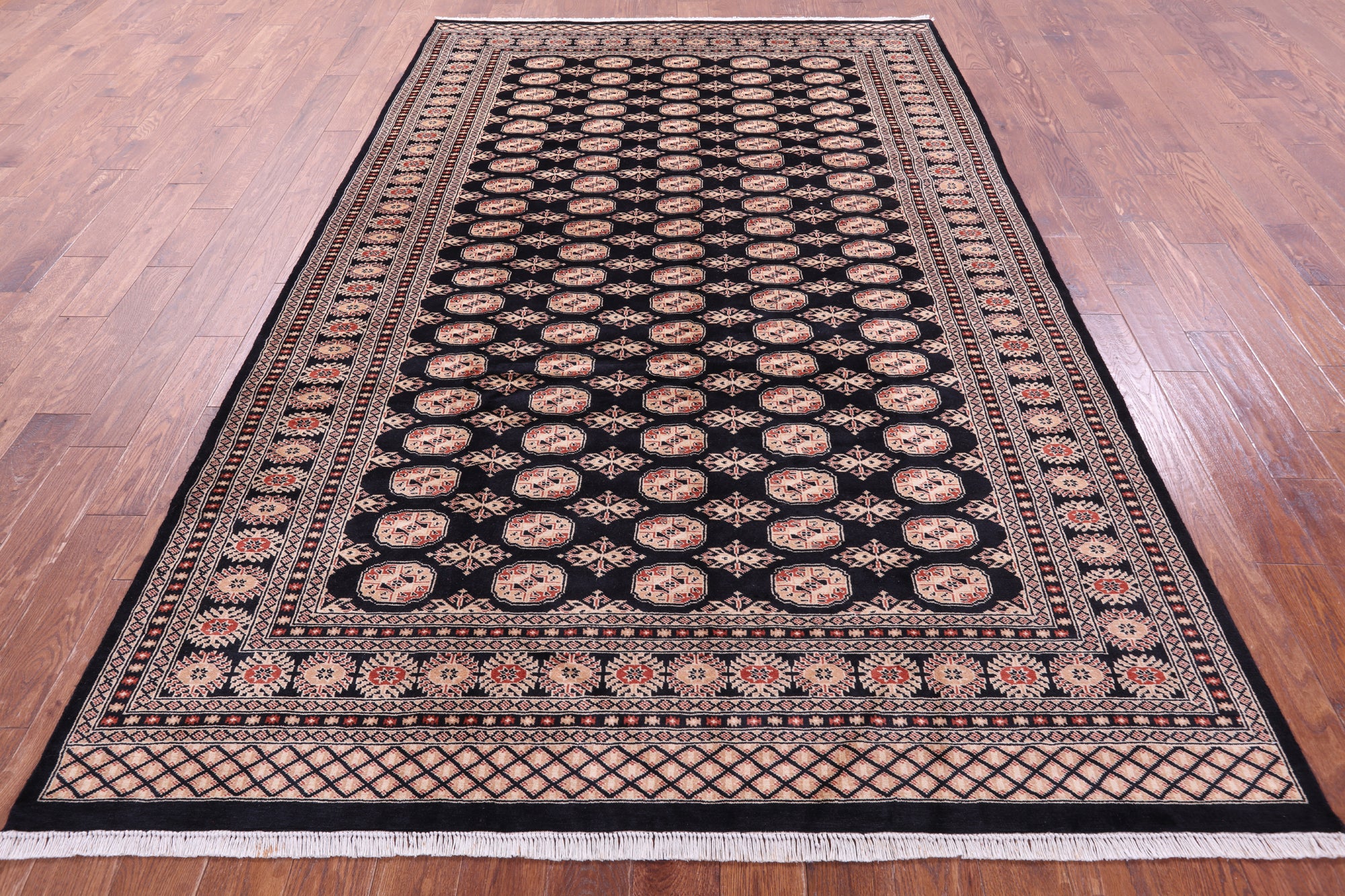 Black Bokhara Hand-Knotted Wool Rug - 6' 8" X 10' 1"