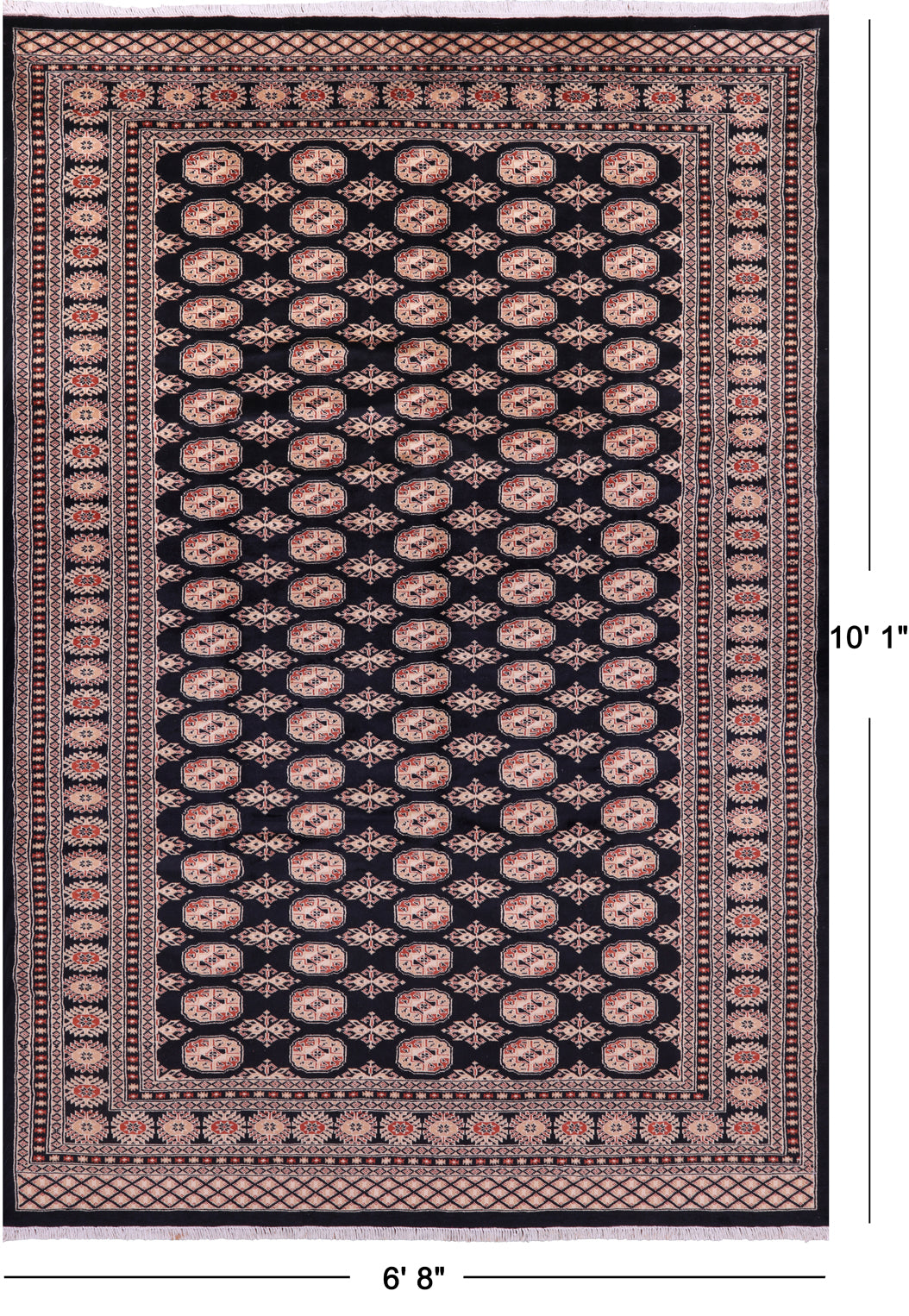 Black Bokhara Hand-Knotted Wool Rug - 6' 8" X 10' 1"