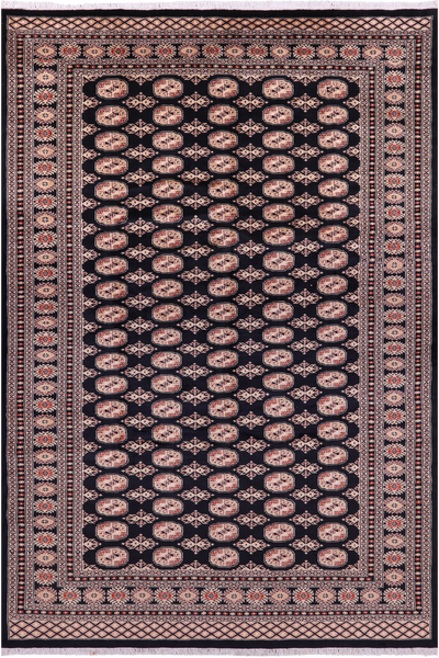 Black Bokhara Hand-Knotted Wool Rug - 6' 8" X 10' 1"