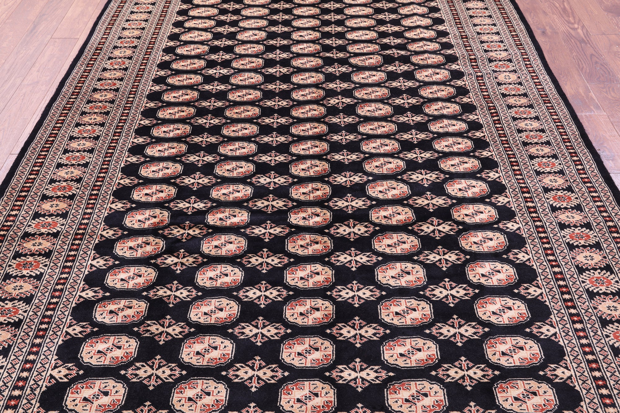Black Bokhara Hand-Knotted Wool Rug - 6' 8" X 10' 1"