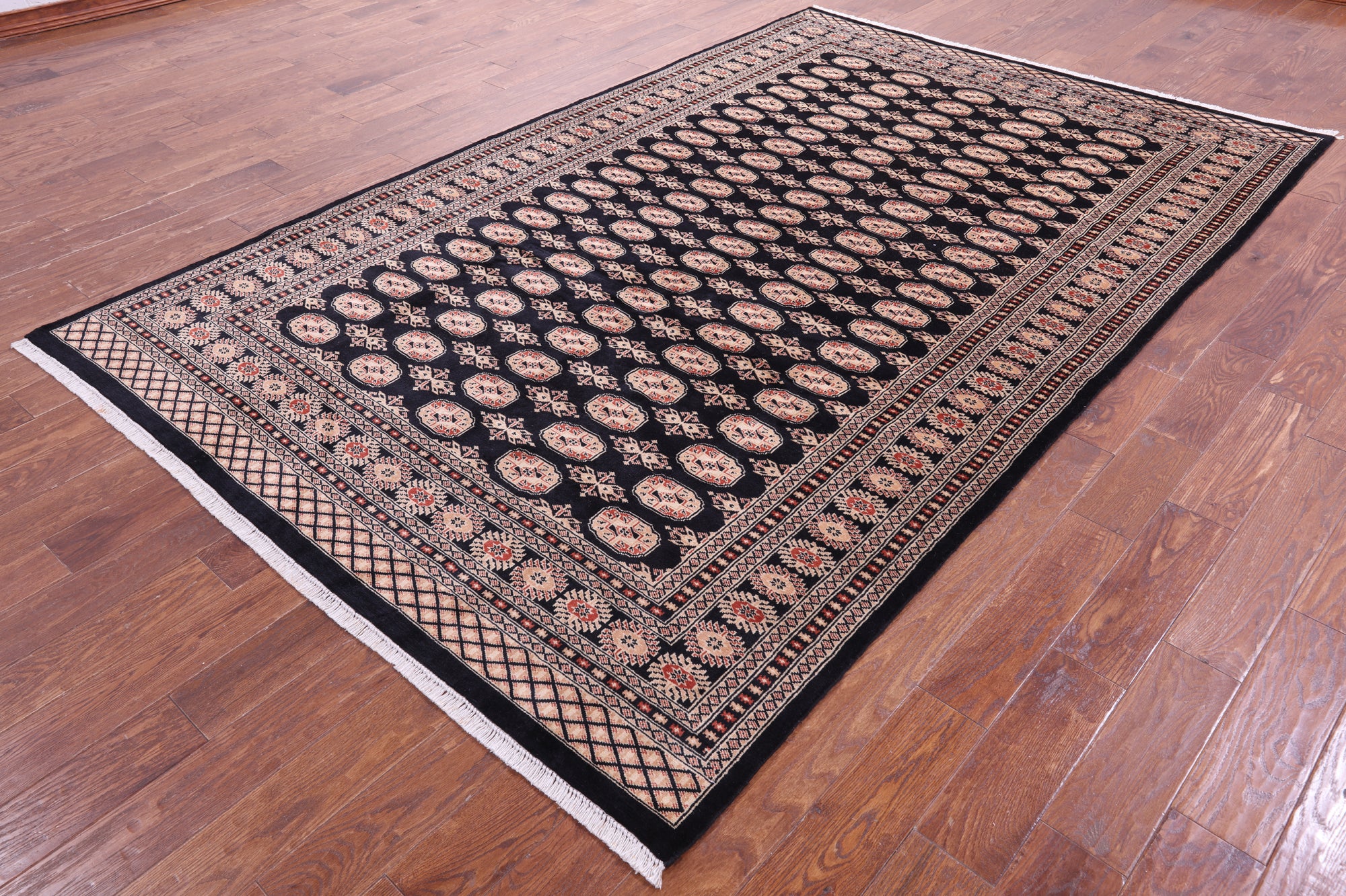 Black Bokhara Hand-Knotted Wool Rug - 6' 8" X 10' 1"