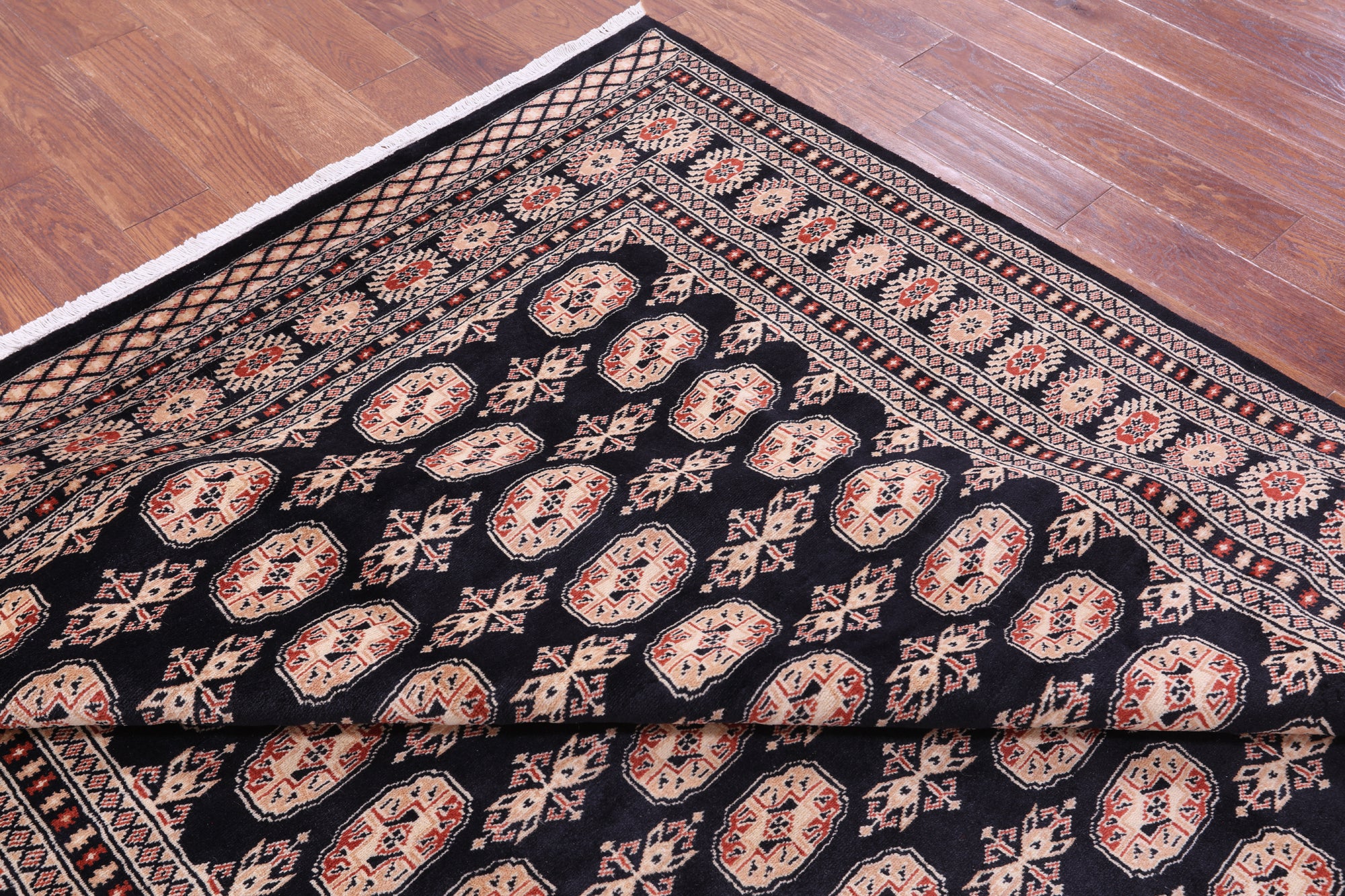 Black Bokhara Hand-Knotted Wool Rug - 6' 8" X 10' 1"