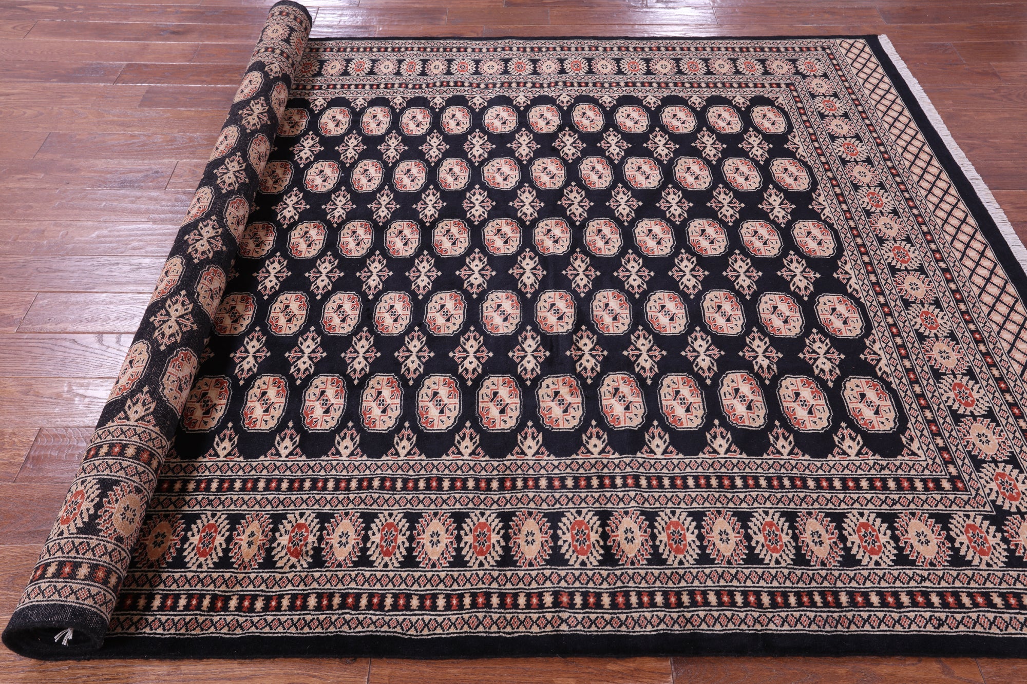 Black Bokhara Hand-Knotted Wool Rug - 6' 8" X 10' 1"