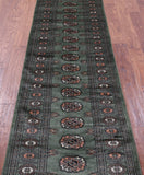 Green Bokhara Hand-Knotted Wool Runner Rug - 2' 6" X 9' 9"