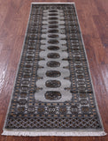 Grey Bokhara Hand-Knotted Wool Runner Rug - 2' 7" X 8' 0"
