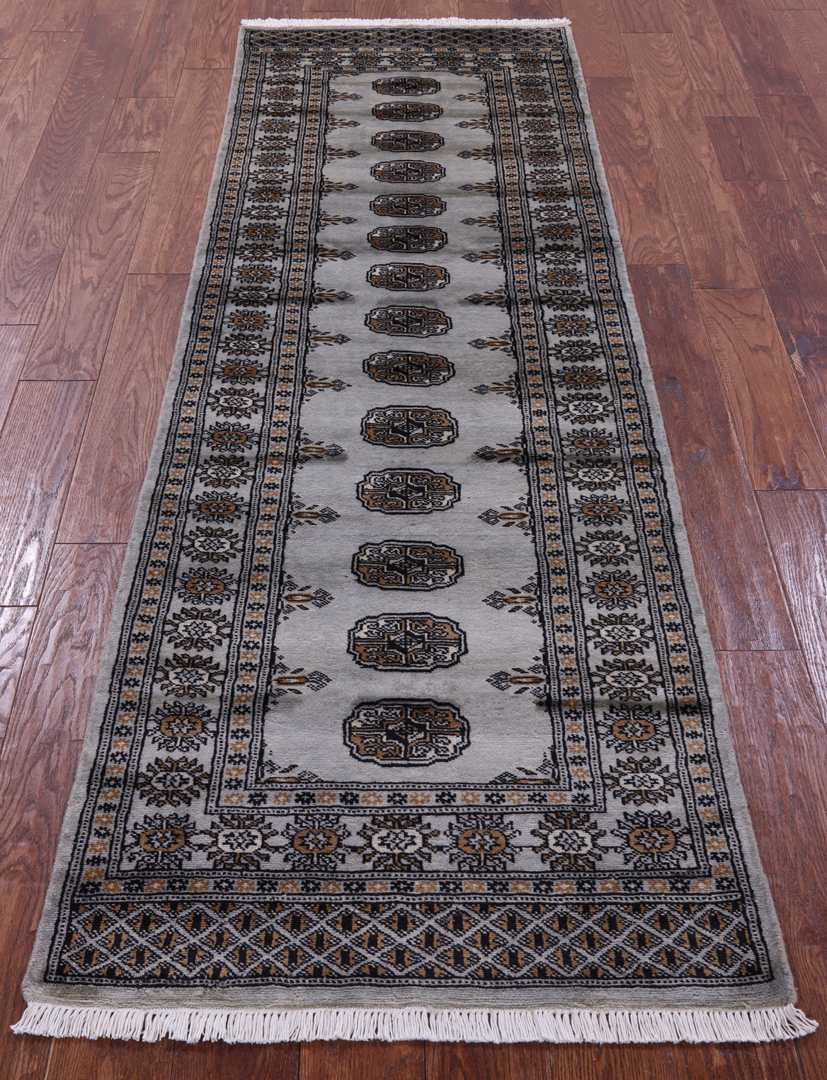Grey Bokhara Hand-Knotted Wool Runner Rug - 2' 7" X 8' 0"