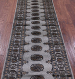 Grey Bokhara Hand-Knotted Wool Runner Rug - 2' 7" X 8' 0"