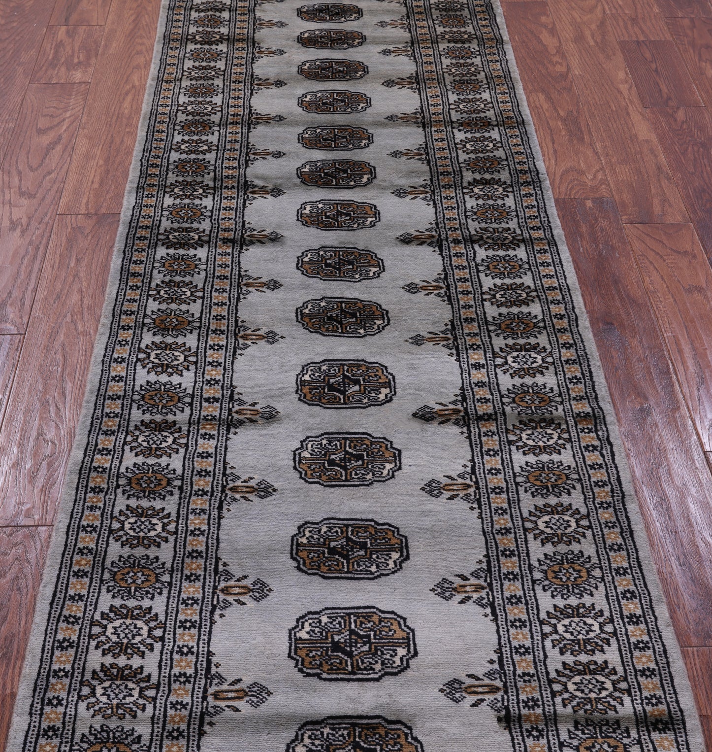 Grey Bokhara Hand-Knotted Wool Runner Rug - 2' 7" X 8' 0"